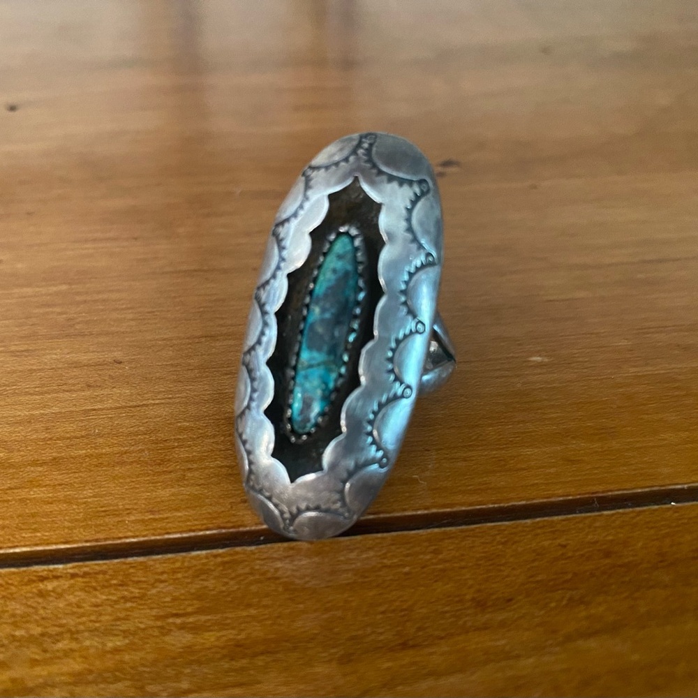Vintage  Native American Sterling Silver Turquoise Shadowbox Ring size 7